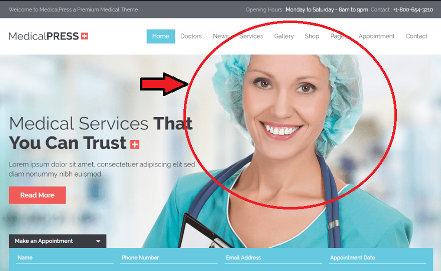 A Picture of a Dentist with a Smile on her Face. These expressions will make the user trust more on your business website